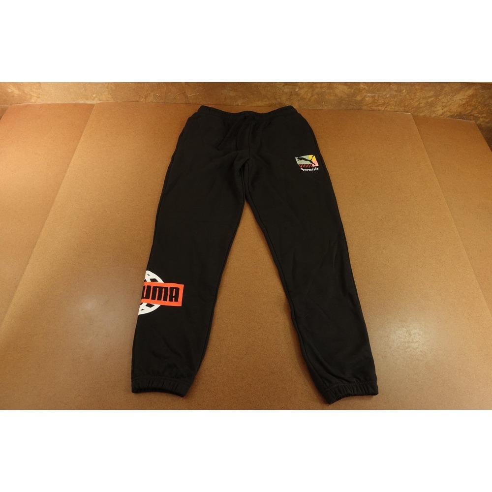 Puma Classics Brand Love Mens Medium Black Drawstring Pocketed Sweatpants NWT